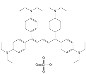 Molecular Structure of 106897-67-0 (Ethanaminium,N-ethyl-N-[4-[1,5,5-tris[4-(diethylamino)phenyl]-2,4-pentadienylidene]-2,5-cyclohexadien-1-ylidene]-, perchlorate)
